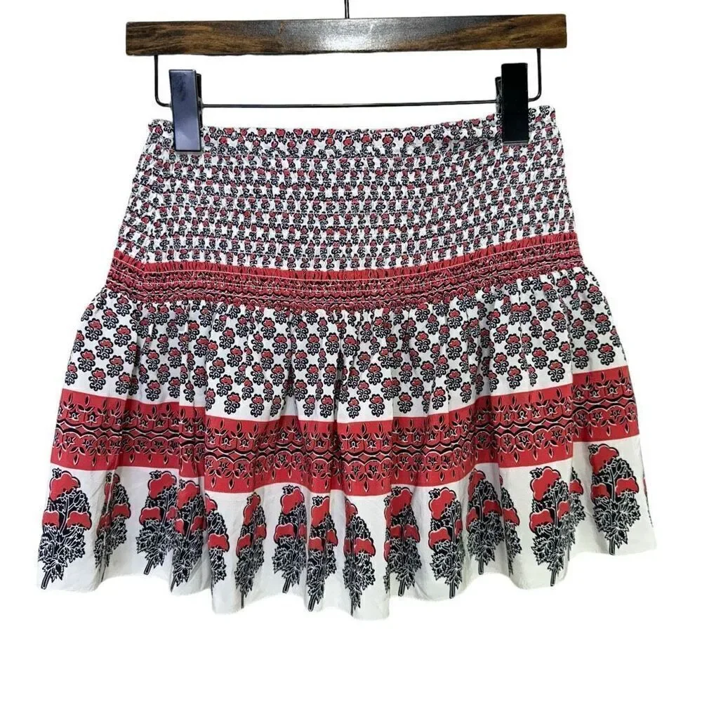 NWT Ulla Johnson Silk Light Indian Floral Smocked Kenza Skirt Multicolor Size 2
